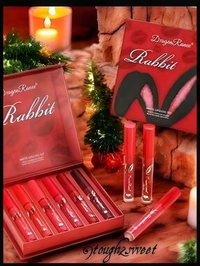 🆕️RABBIT 6 COLOR VELVET MATTE RED WATERPROOF LIPGLOSS GIFT SET~BEAUTIFUL GIFT!
